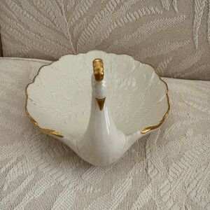 Lenox White and Gold Peacock Serving Dish